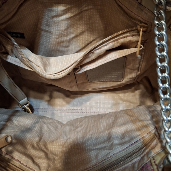 Brighton Josette Pink Tweed and Tan Patent Leather Women's  Handbag Tote Bag - Picture 10 of 14